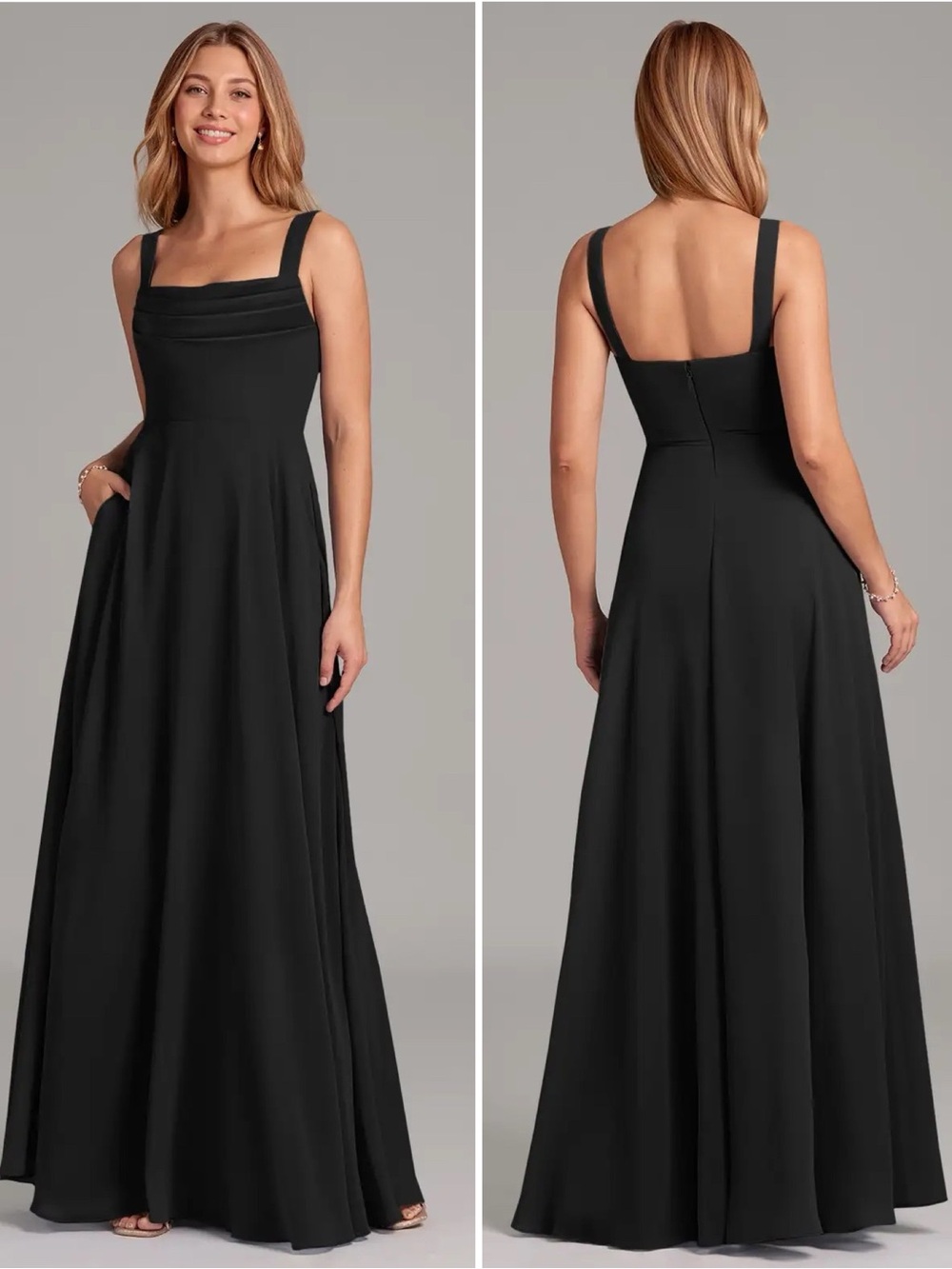 NWT Azazie shaude Chiffon Black Bridesmaid dress custom size 2 maxi evening gown